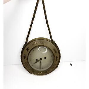 Rare Antique Zodiac Germany Windup Wall Clock Brass, Works